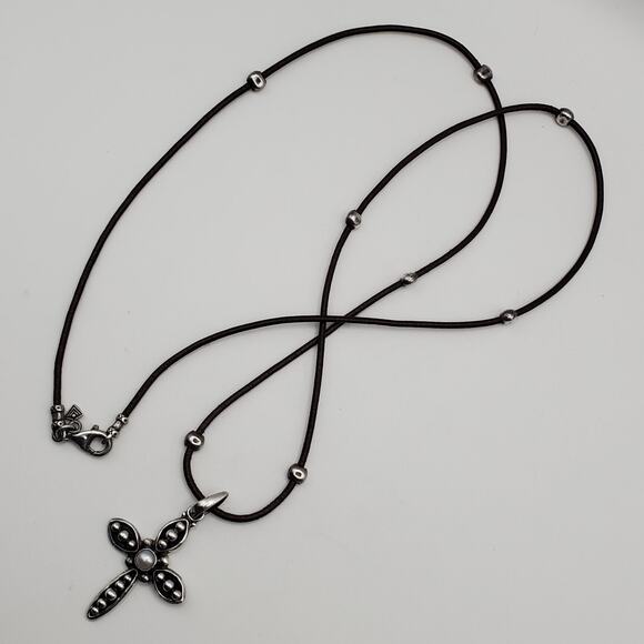 SILPADA Sterling Station Brown Leather Cord Necklace w/Credence Cross Pendant - Picture 1 of 6